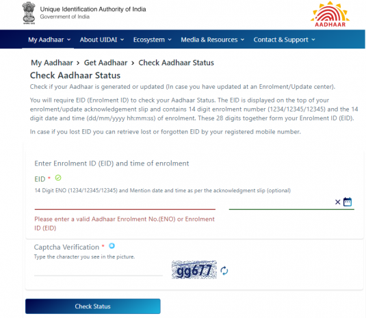UIDAI Gov Check Your Aadhaar Status - UIDAI Online Aadhaar Card Help