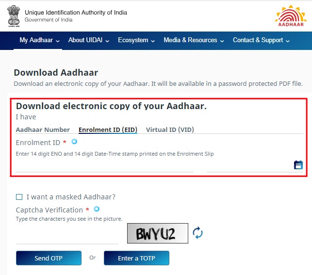 UIDAI Aadhar Card Download