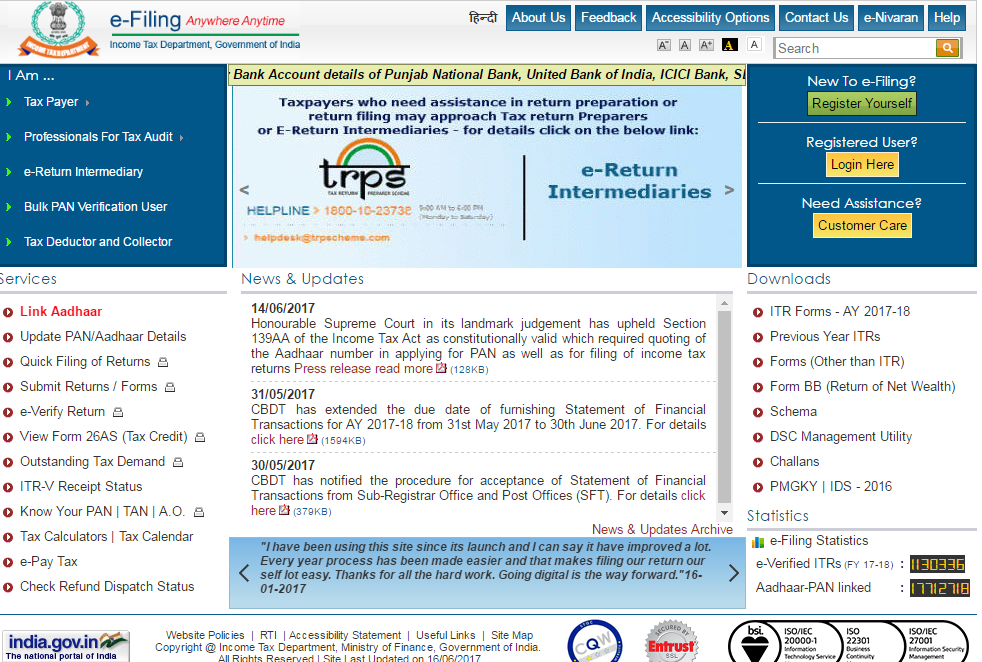 IncomeTaxIndiaEfiling Link Aadhar Card